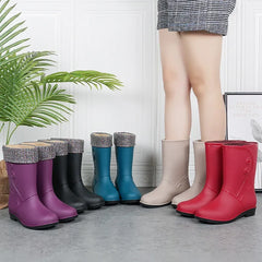 Outdoor Fashion Mid Tube Low Heel Women's Rain Boots Four Seasons Waterproof Car Wash Non-slip Kitchen Work Boots