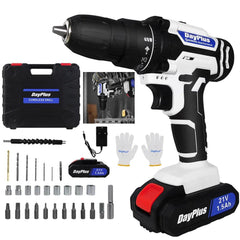 21V Portable Cordless Power Drill Set Impact Screw Driver with 1500mAh Li-Ion Rechargeable Battery 25+1 Torque Setting 45N.m - Jess Deals