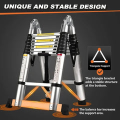 Telescoping Ladder A Frame, 16.5 Ft Compact Aluminum Extension Ladder, Portable Telescopic RV Ladder
