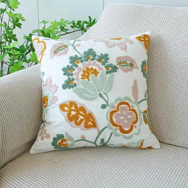45X45CM Flower Embroidered Throw Pillow Cover Plant Towel Modern Stamping Waist Cushion Cover Decor Home Decorative Pillowcase