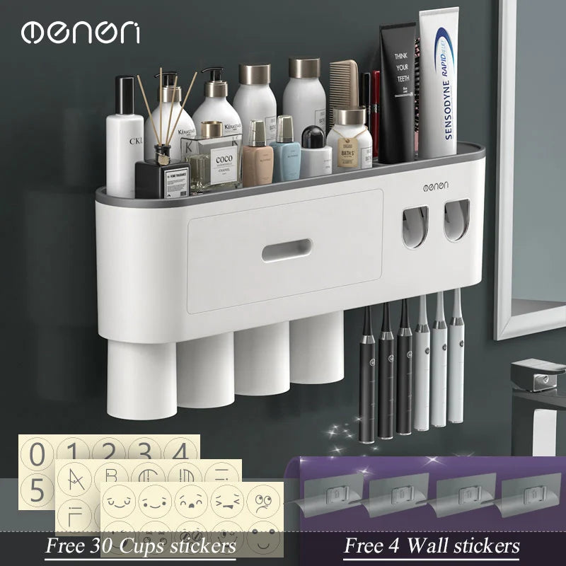 Magnetic Adsorption Inverted Toothbrush Holder Wall -Automatic Toothpaste Squeezer Storage Rack Bathroom Accessories