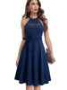 Nice-forever Summer Women Elegant Lace Patchwork with Sash Dresses Cocktail Wedding Party Vintage Flare Dress A283 - Jess Deals