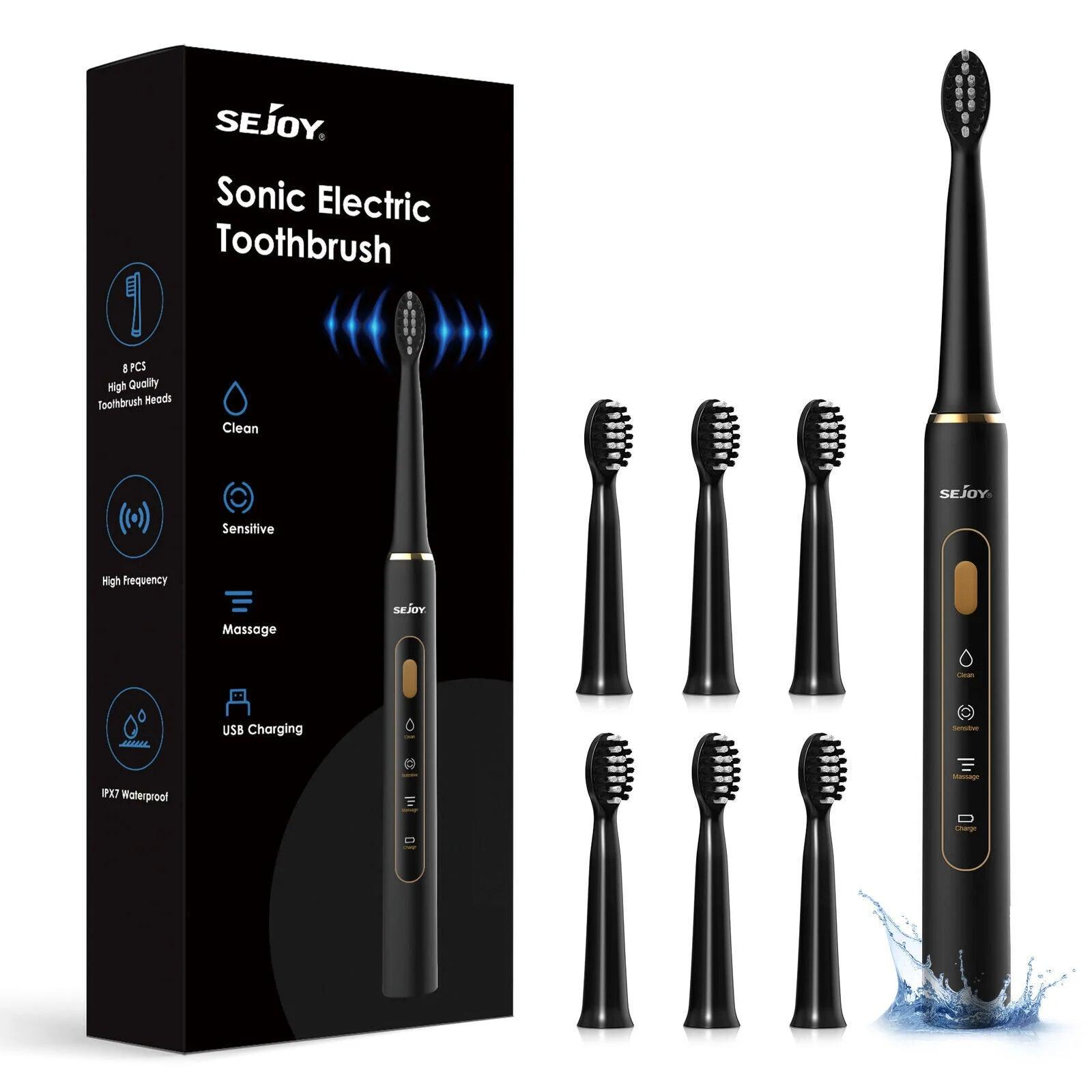 Sejoy Sonic Electric Toothbrush for Adults Rechargeable 5 Cleaning Modes Ultra Sonic Toothbrush with 12 Brush Heads Smart Timer - Jess Deals