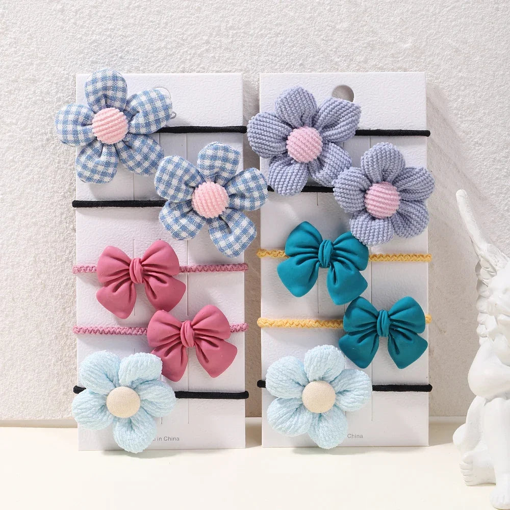 10Pcs/Set Big Bow Flower Elastic Hairbands Children Girls Sweet Hair Ties Fashion Headbands Hair Accessories Rubber Band For Kid