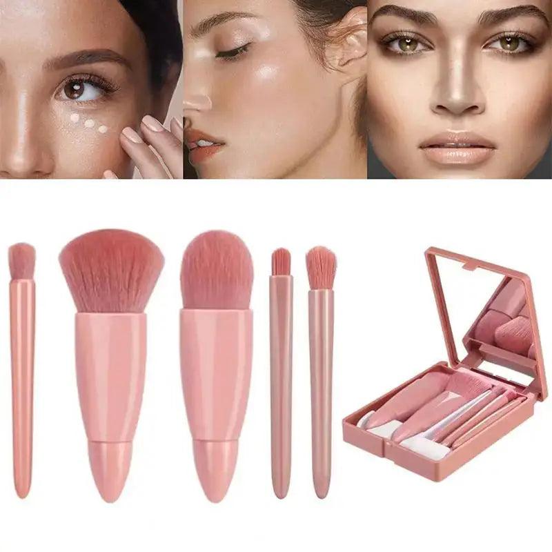 5pcs Travel Size Makeup Brushes Set Mini Makeup Brushes, Small Complete Function Cosmetic Brushes Kit With Case And Mirror Perfe - Jess Deals