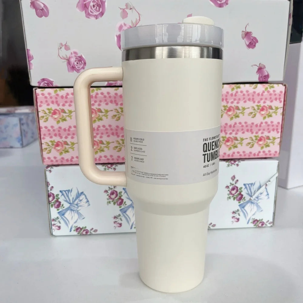 40oz Insulated Stainless Steel Cup with Handle and Straw | Travel Cup Holder | BPA Free