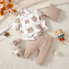 4PCS Clothing Set 0-9 Months Newborn Baby Boy Bear Short Sleeve Romper+Pants+Hat+Sock Infant Baby Full Moon Photography Outfits
