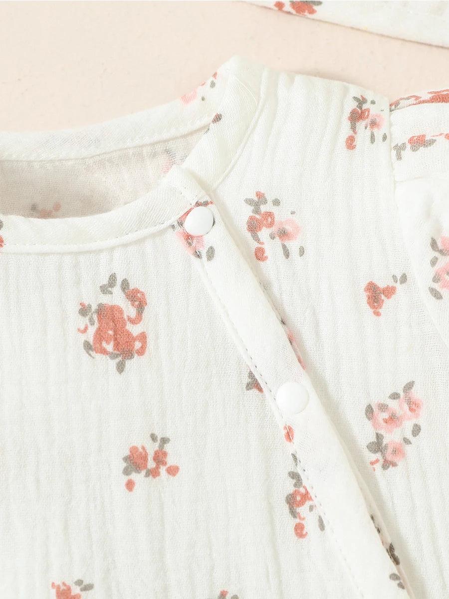 Baby Girls 4pcs Summer O-Round  Cotton Soft Printing Heart Streetwear Cute Bodysuit