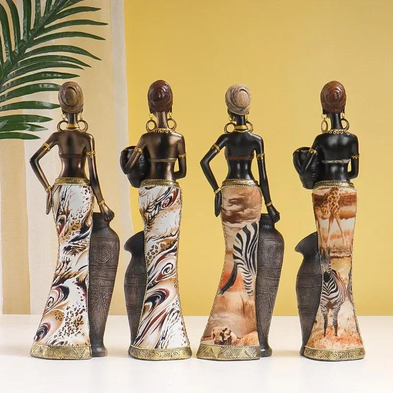 African Women Figurines Exotic Resin Character Statue Retro Black Women Sculpture Vintage Home Decor for Interior Cabinet - Jess Deals