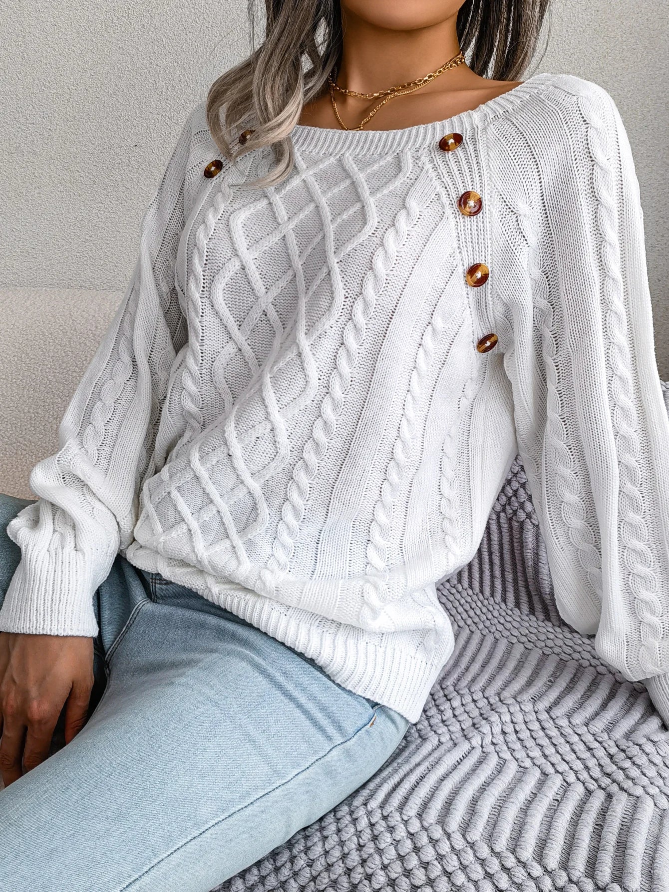 Women Casual Square Collar Buttons Long Sleeve Knitted Pullovers And Sweaters For Autumn Winter 2023