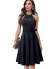 Nice-forever Summer Women Elegant Lace Patchwork with Sash Dresses Cocktail Wedding Party Vintage Flare Dress A283
