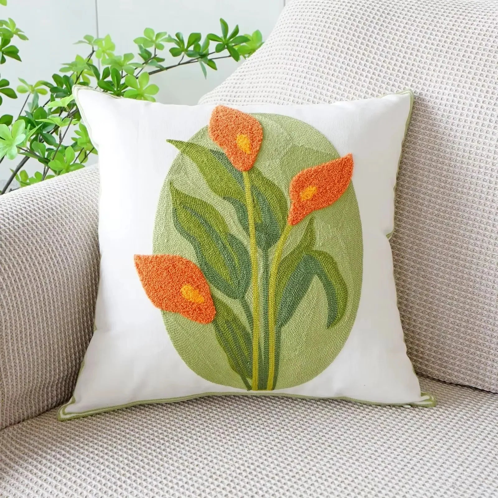 45X45CM Flower Embroidered Throw Pillow Cover Plant Towel Modern Stamping Waist Cushion Cover Decor Home Decorative Pillowcase