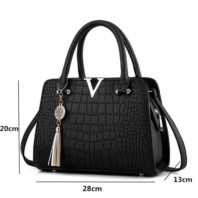 High Quality Ladies leather hand bags Women luxury brand Crocodile Shoulder Bags V Letters Designer Large Capacity  Handbag - Jess Deals