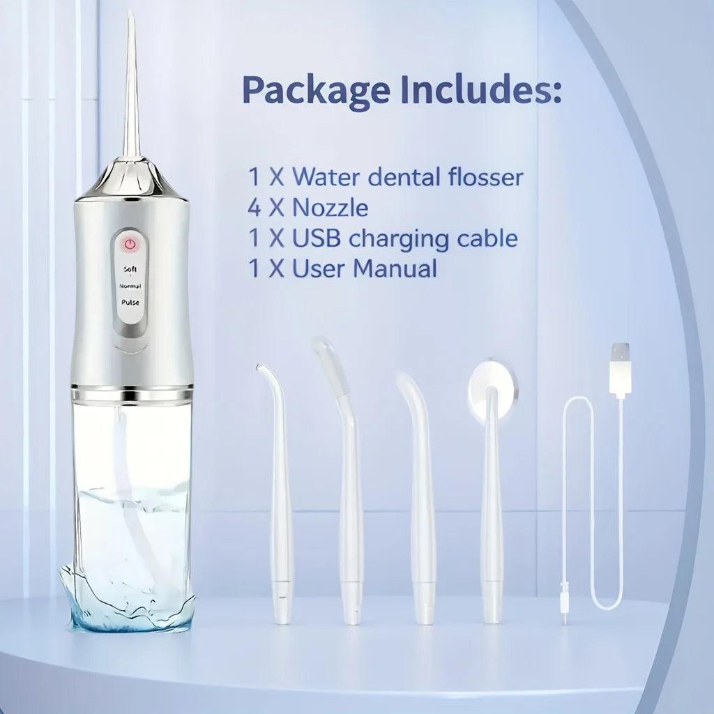 USB Portable Oral Irrigator Water Flosser Dental Water Jet Tools Pick Cleaning Teeth 200ML 4 Nozzles Mouth Oral Cleaning Agents - Jess Deals