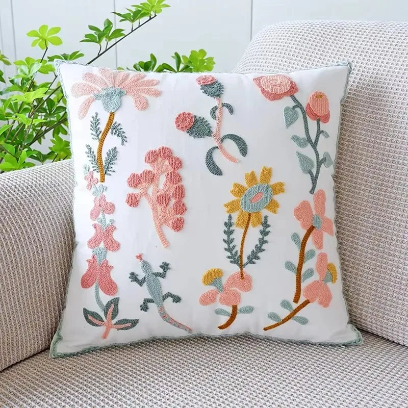 45X45CM Flower Embroidered Throw Pillow Cover Plant Towel Modern Stamping Waist Cushion Cover Decor Home Decorative Pillowcase