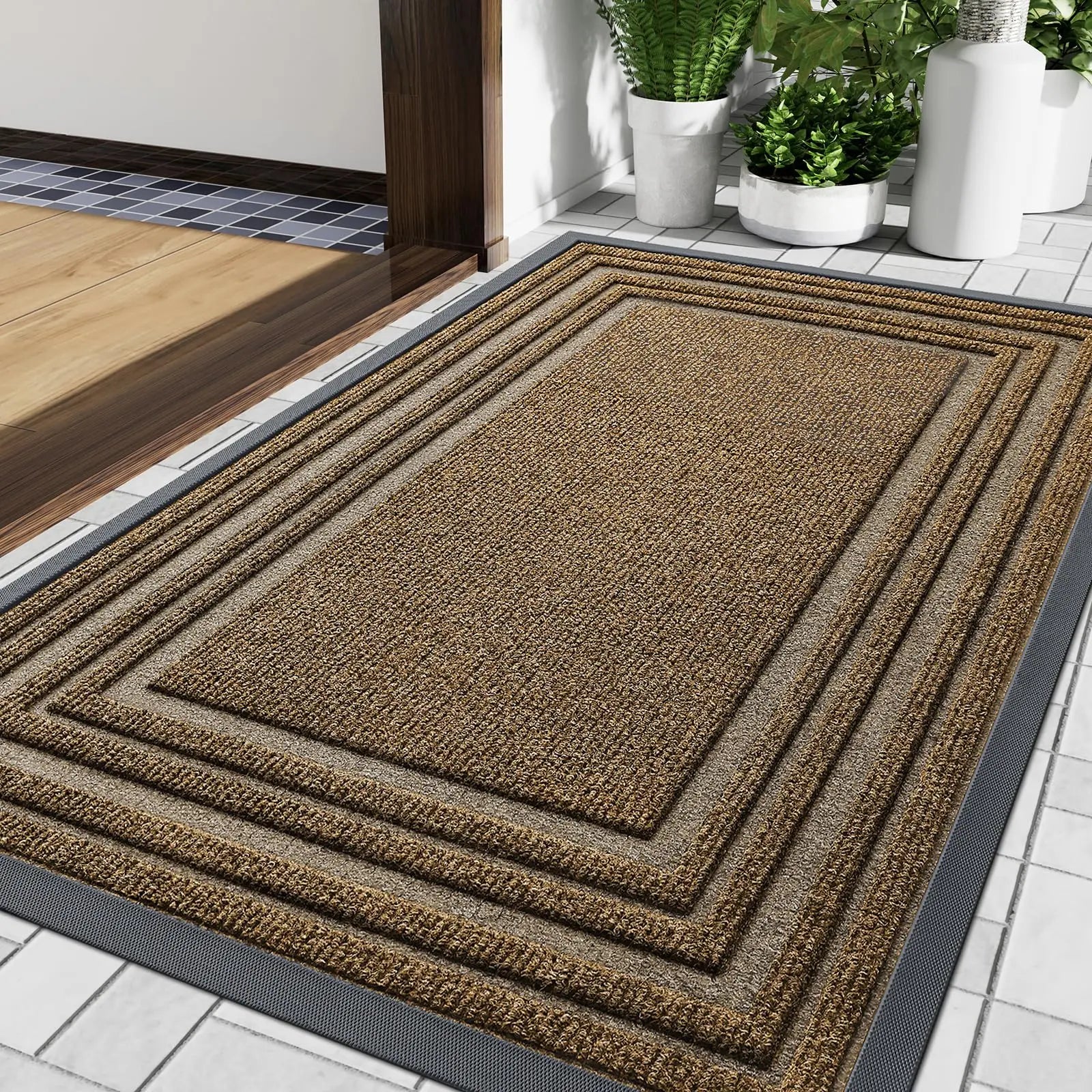 Olanly Natural Rubber Mat Non Slips Low Profile Outdoor Mat For Home Entrance Floor Doormats Heavy Duty Door Mat Outdoor Indoor