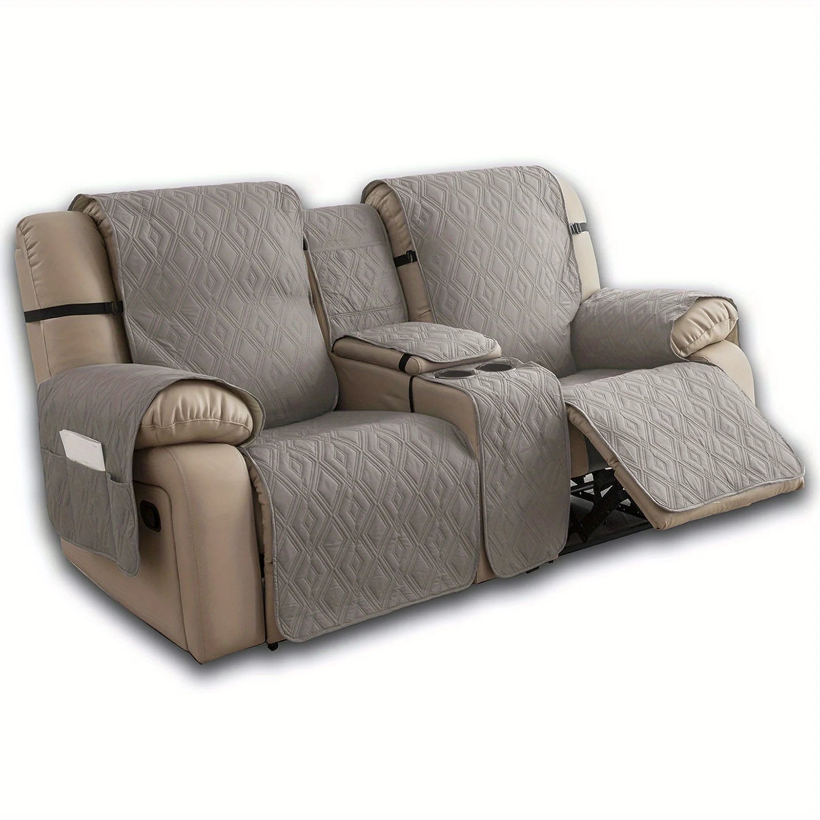 Waterproof Diamond Grid Pattern Recliner Loveseat Center Console Sofa Cushion Cover Non Slip Removable Couch Slipcover