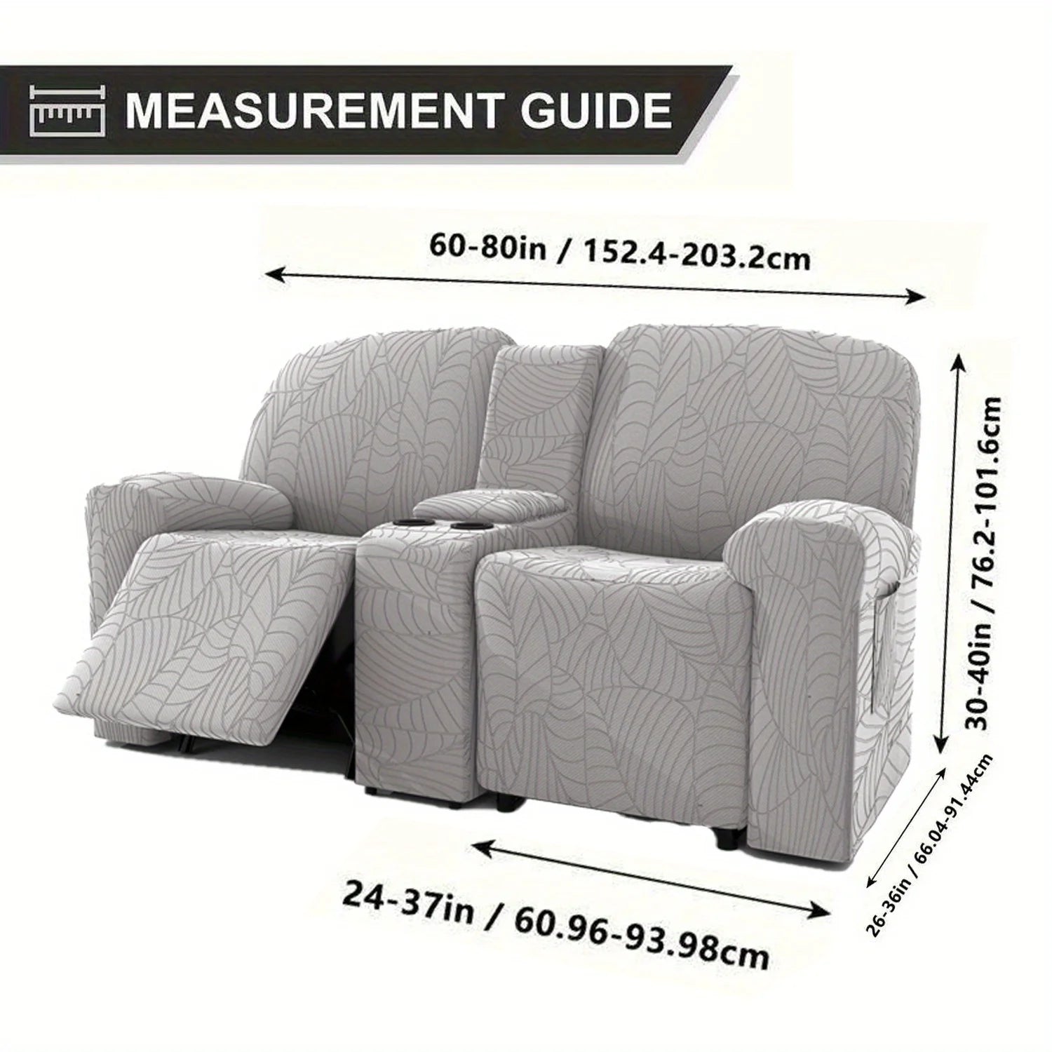 6Pcs/Set Water Resistant Leaf Texture Jacquard Stretch Recliner Loveseat Center Console Sofa Cover Spandex 2 Seater Sofa Cover