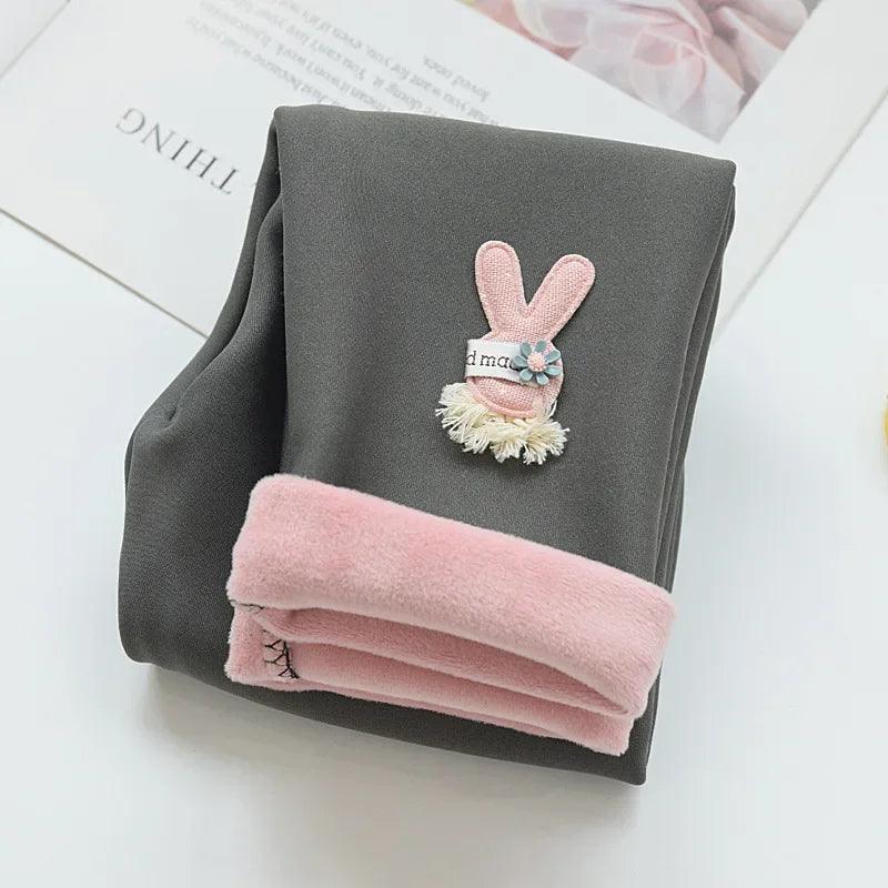 Autumn Winter Baby Girls Leggings Thick Warm Cute Rabbit Pants Kid Girl Plus Velvet Pants Children Solid Trousers 2-8Years - Jess Deals