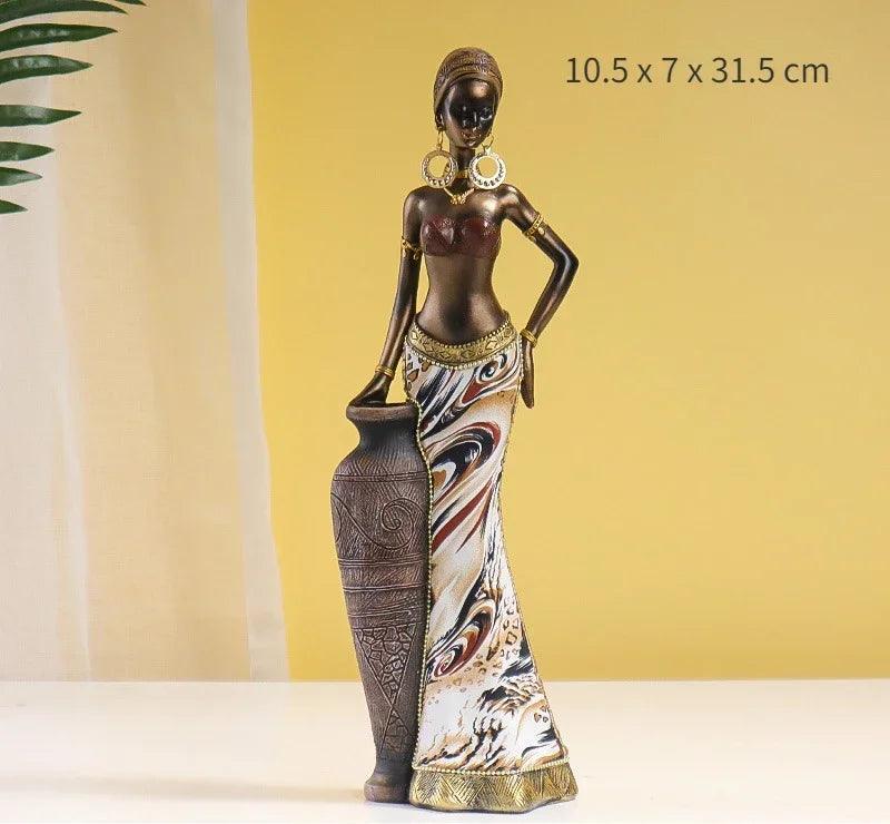African Women Figurines Exotic Resin Character Statue Retro Black Women Sculpture Vintage Home Decor for Interior Cabinet - Jess Deals