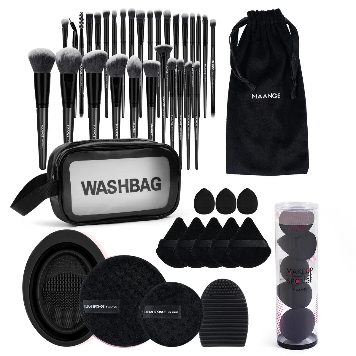 MAANGE Professional Makeup Tools Kit 30PCS Foundation Makeup Brush Set 15PCS Makeup Sponge Removal Puff Cleaning Bowl for Travel - Jess Deals