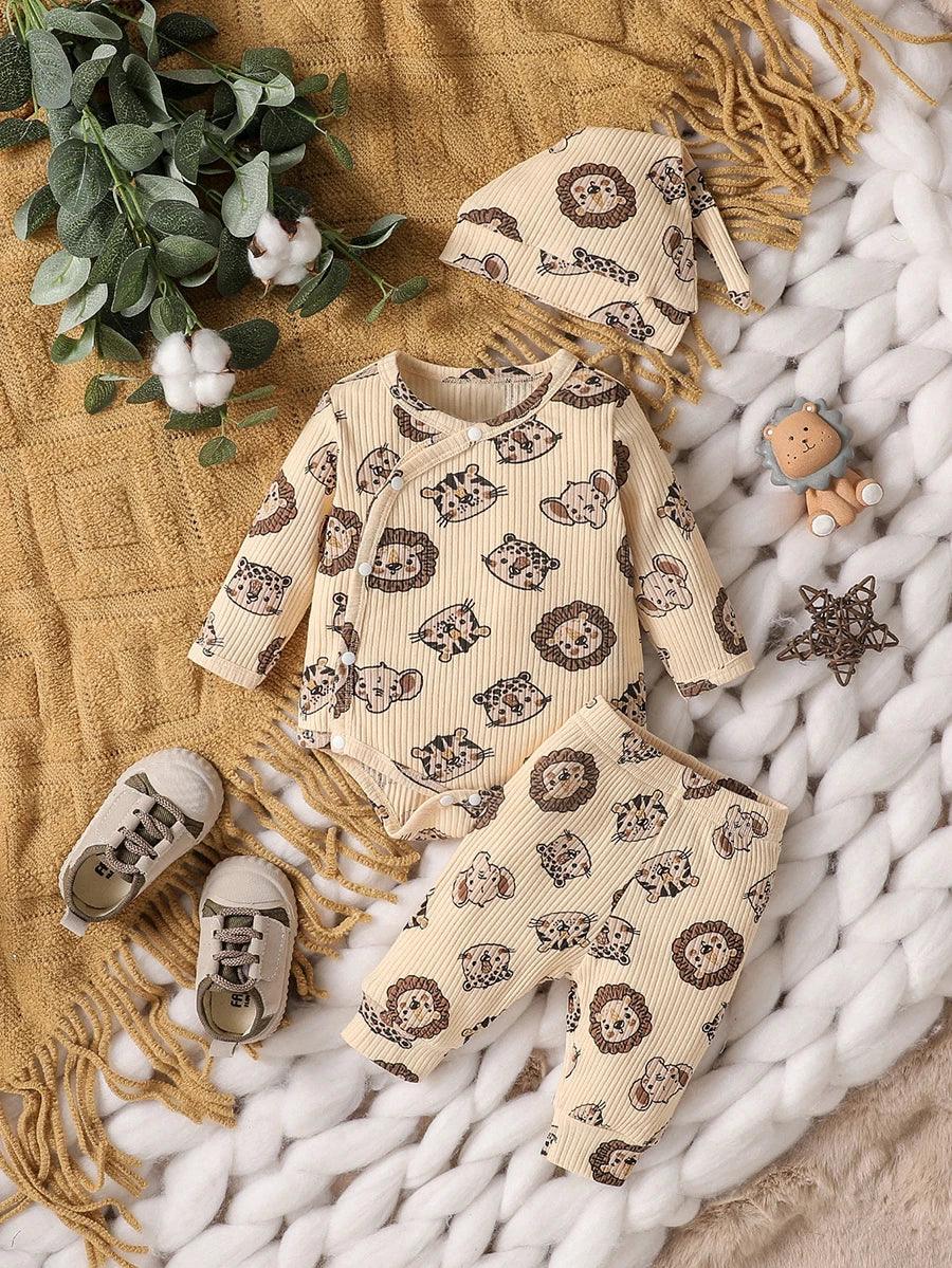 Baby Boys Newborn Soft Long Sleeve Open Stitch 2pcs Pantsuits Casual Daily For Autumn +Hat