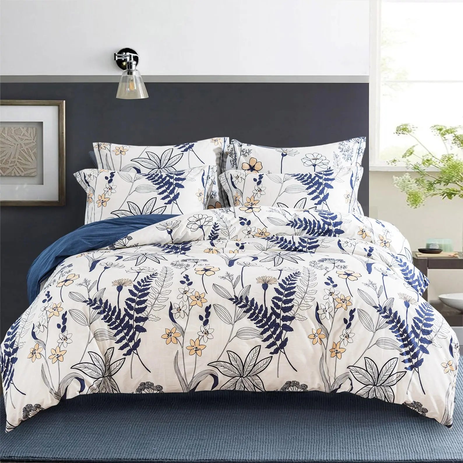 Lightweight 3-piece Quilts Bedding Sets Red Blue Floral Prints Double Sided Quilt Cover Set
