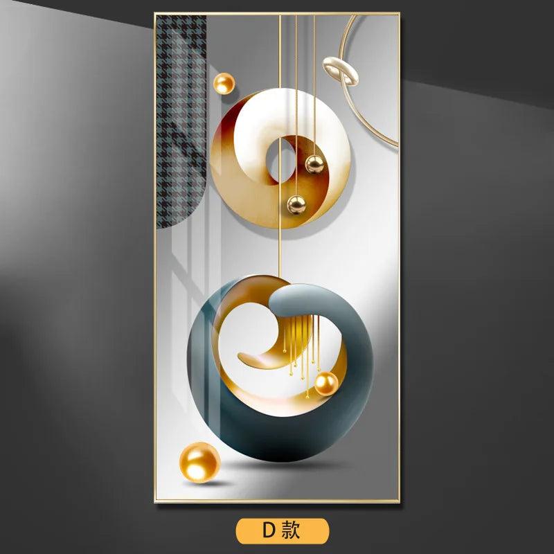 Abstract Luxury Geometry Feather Leaf Light Canvas Painting Deer Decorative Wall Art Golden Living Room - Jess Deals