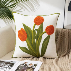 45X45CM Flower Embroidered Throw Pillow Cover Plant Towel Modern Stamping Waist Cushion Cover Decor Home Decorative Pillowcase