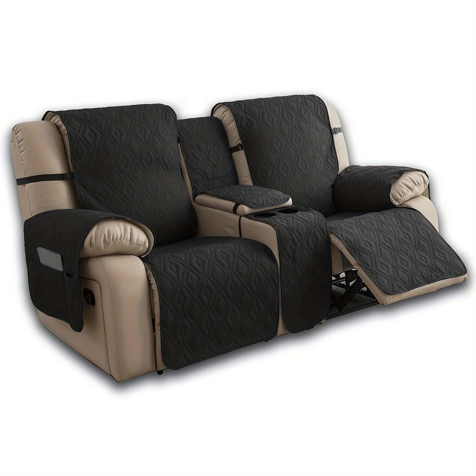 Waterproof Diamond Grid Pattern Recliner Loveseat Center Console Sofa Cushion Cover Non Slip Removable Couch Slipcover
