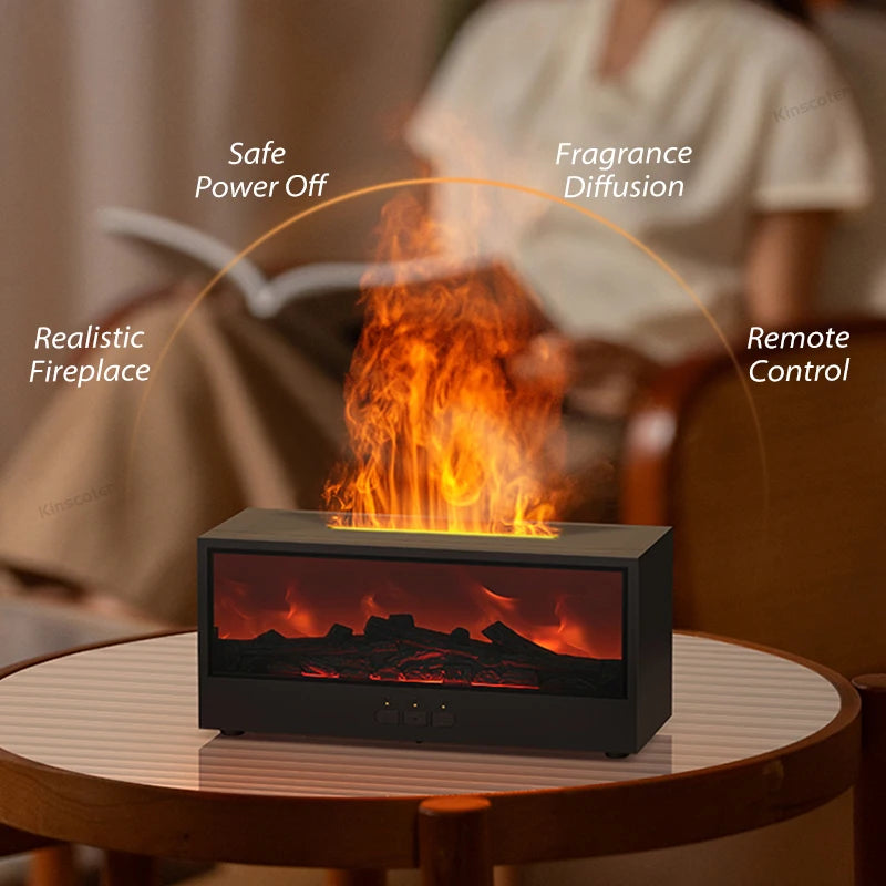 Creative Gift Fireplace Air Humidifier 150ml Waterless Auto-Off Aroma Essential Oil Diffuser with LED Light & Remote Control