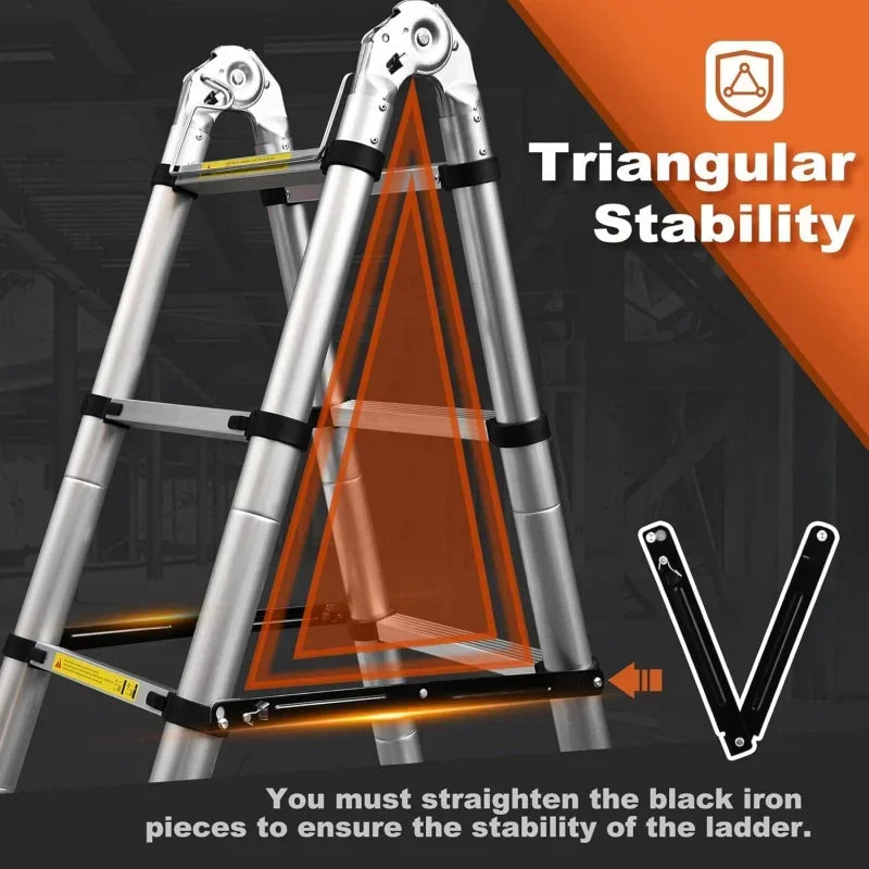 Telescoping Ladder A Frame, 16.5 Ft Compact Aluminum Extension Ladder, Portable Telescopic RV Ladder