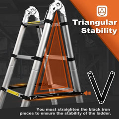 Telescoping Ladder A Frame, 16.5 Ft Compact Aluminum Extension Ladder, Portable Telescopic RV Ladder
