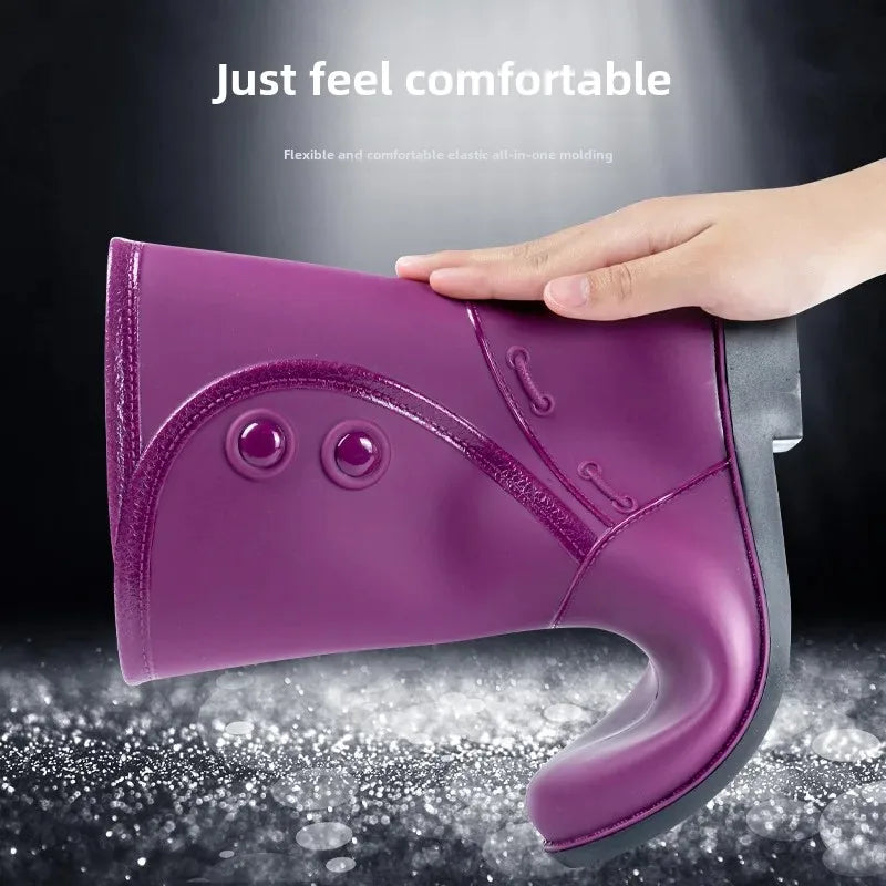 Outdoor Fashion Mid Tube Low Heel Women's Rain Boots Four Seasons Waterproof Car Wash Non-slip Kitchen Work Boots