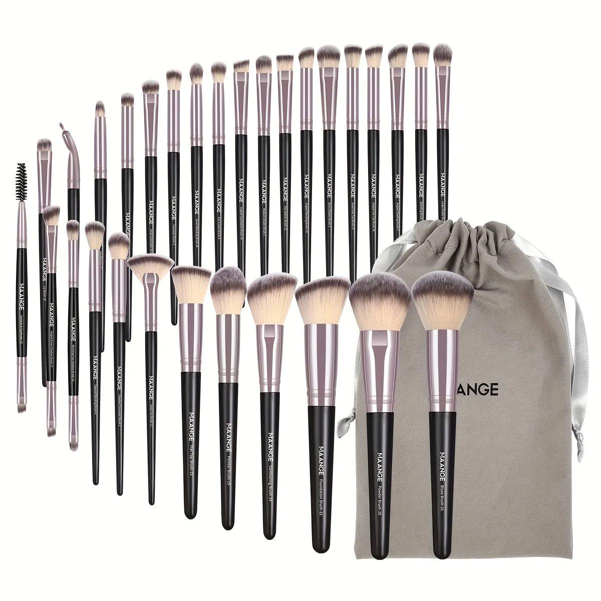 MAANGE 30pcs Professional Makeup Brush Set Foundation Concealers Eye Shadows Powder Blush Blending Brushes Beauty Tools with Bag - Jess Deals