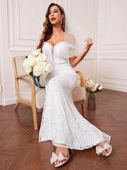 Mgiacy V-neck lace belt fishtail dress Evening gown Ball dress Party dress Bridesmaid dress - Jess Deals