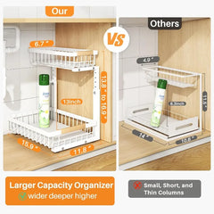 Upgrade Your Under Sink Storage: Thickened Metal 2 Pack Organizer with Adjustable Heights