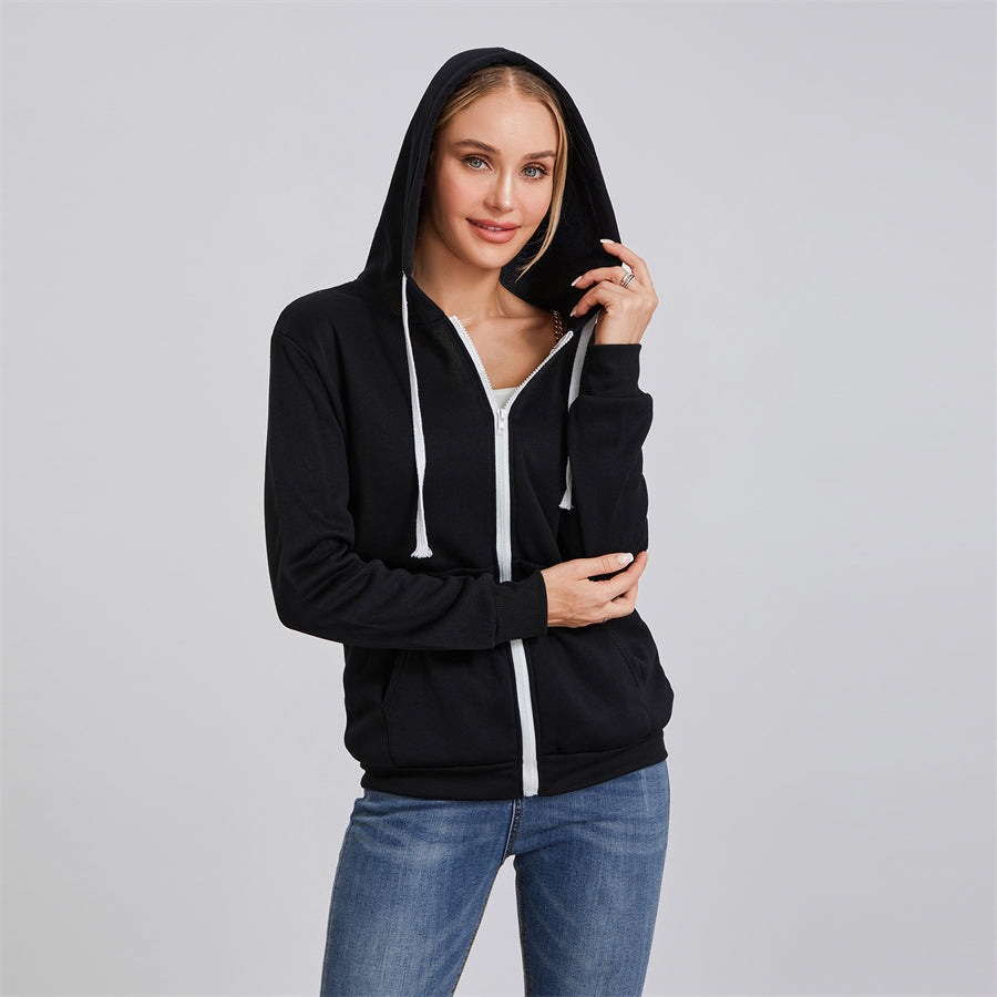 wsevypo Autumn Casual Sporty Hoodies Women's Long Sleeve Zip-up Hooded Sweatshirts with Front Pockets Street Workout Outwear