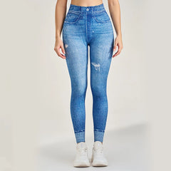 Women High Waist Sport Leggings Denim Pattern Yoga Pants Hip lifting Running Trousers Girls Elastic Quick Dry Gym Fitness Tights