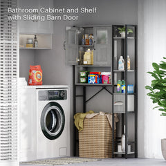 Over The Toilet Cabinet, Bathroom Storage Organizer 64.6 inch Tall Toilet Rack w/ Adjustable Open Shelves & Double Doors