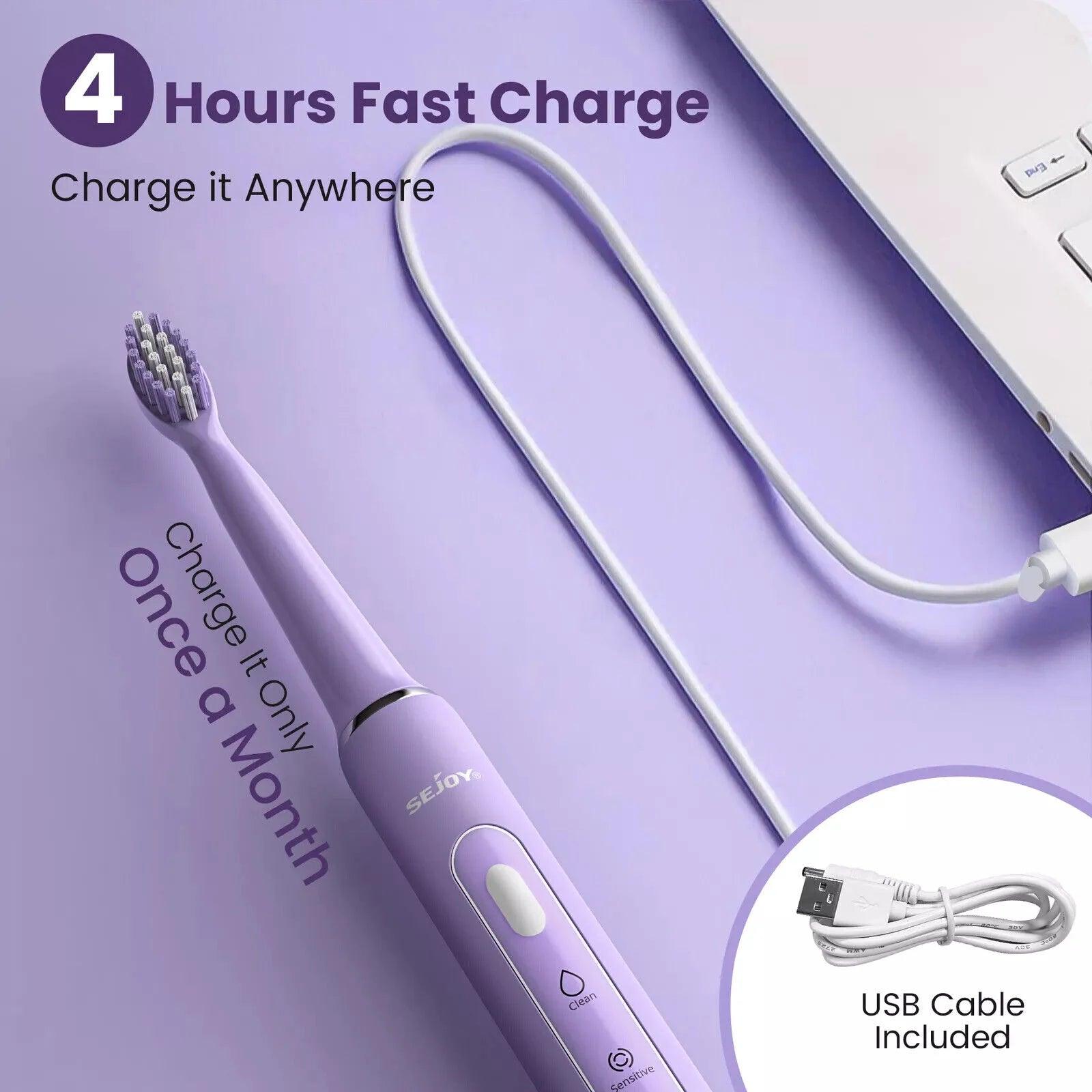 Sejoy Sonic Electric Toothbrush for Adults Rechargeable 5 Cleaning Modes Ultra Sonic Toothbrush with 12 Brush Heads Smart Timer - Jess Deals