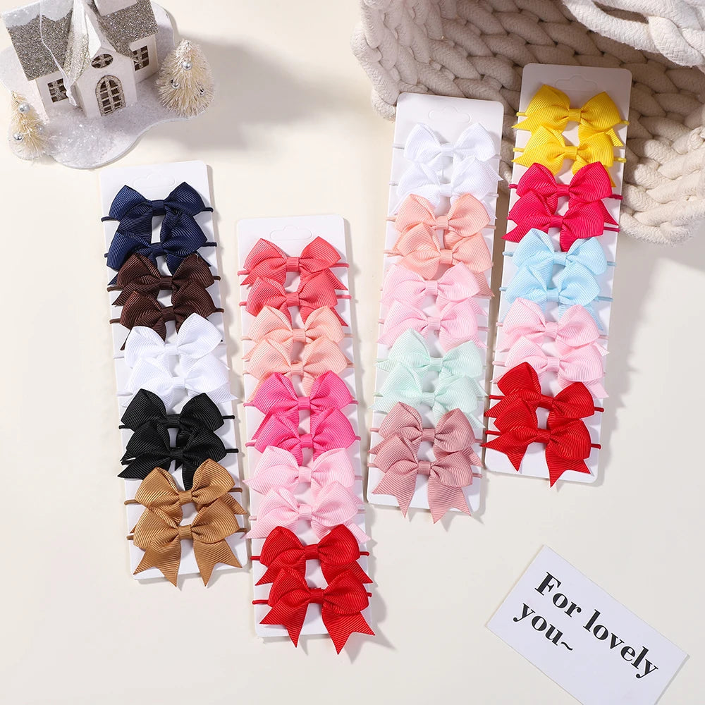 10Pcs Bows Elastic Hair rubber band Hair Ties Ribbon Pigtail Grosgrain Hair accessories girl Baby Gift bands for children
