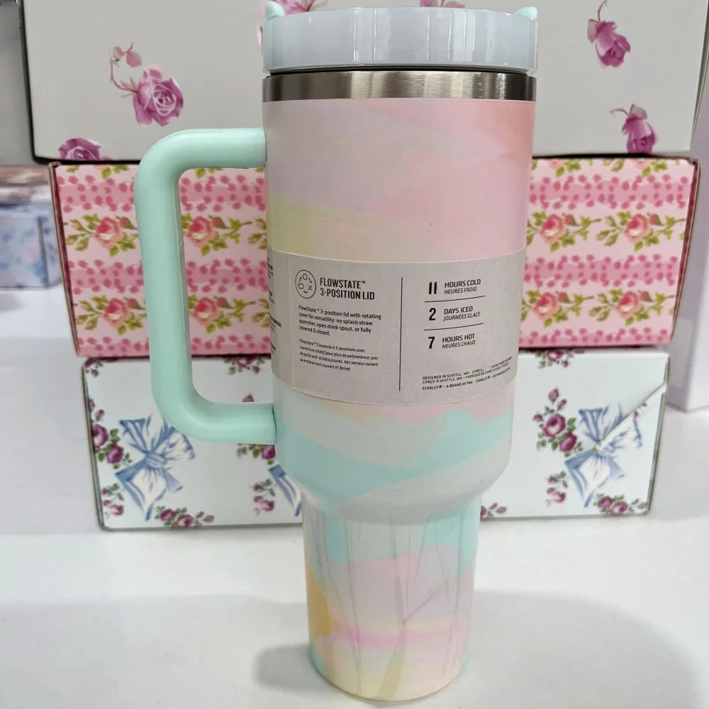 40oz Insulated Stainless Steel Cup with Handle and Straw | Travel Cup Holder | BPA Free