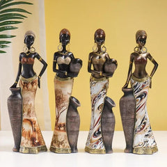 African Women Figurines Exotic Resin Character Statue Retro Black Women Sculpture Vintage Home Decor for Interior Cabinet - Jess Deals