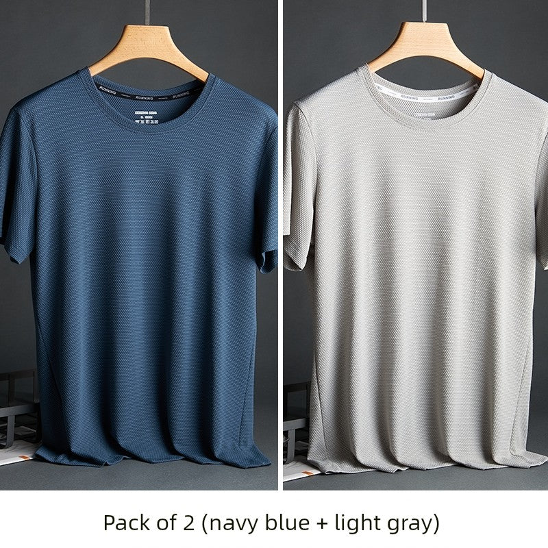Silk Quick-Drying Middle-Aged round Neck Short-Sleeved T-shirt