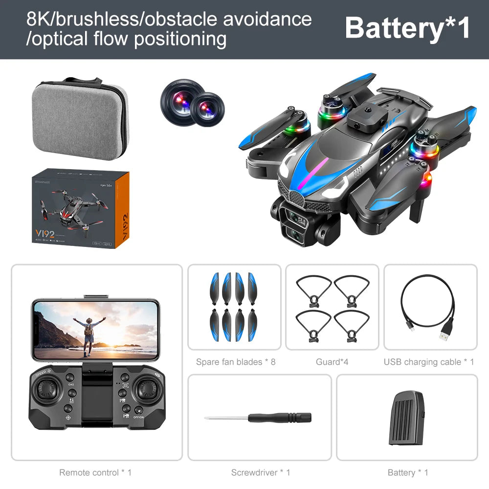 Xiaomi V192 8k Hd Dual Camera Brushless Drone Optical Flow Positioning Folding Avoiding Obstacle Remote Control Aircraft 10000m