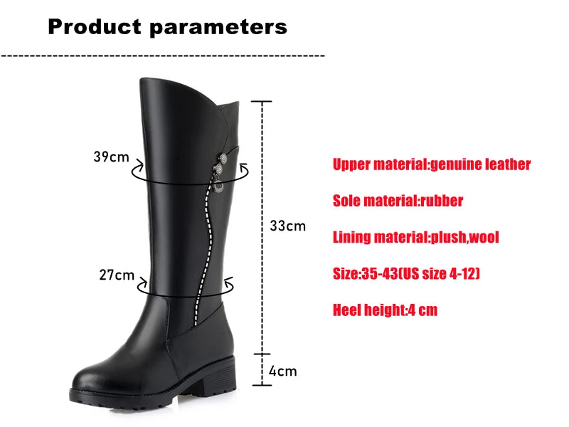 WOIZGIC Women's Genuine Leather Female Ladies Boots Platform Snow Wool Plush Fur Warm Winter Mid Heel Zipper