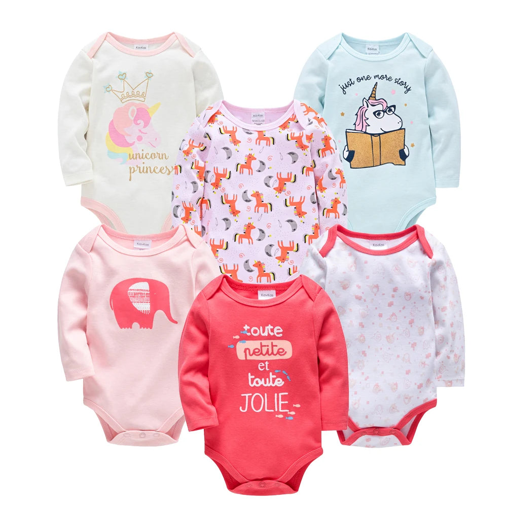 KAVKAS Baby Boy Clothes 6 Pcs/Lot Long Sleeve roupa bebes Bodysuit 0-24 Months Cartoon Print Newborn Cotton Jumpsuit