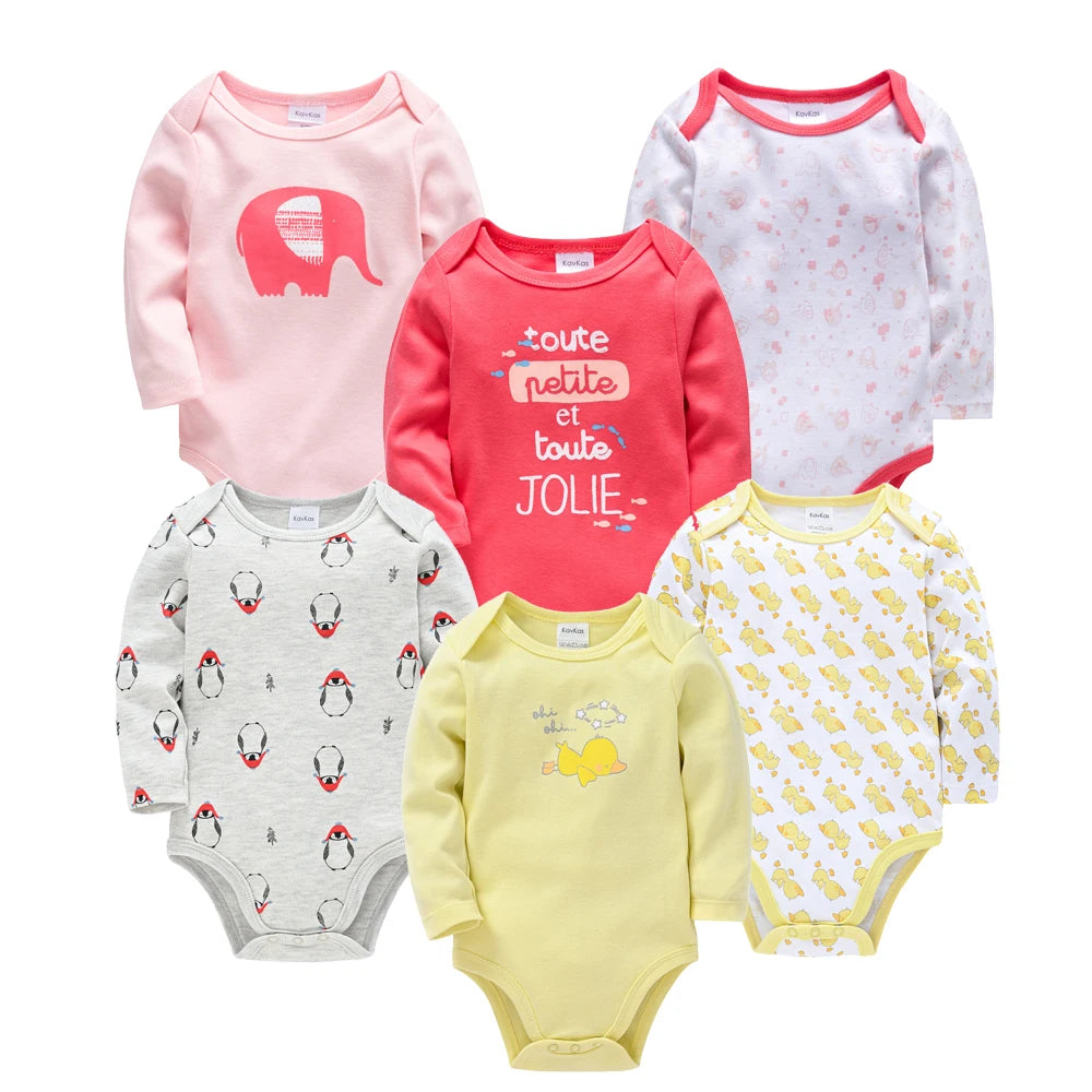 KAVKAS Baby Boy Clothes 6 Pcs/Lot Long Sleeve roupa bebes Bodysuit 0-24 Months Cartoon Print Newborn Cotton Jumpsuit