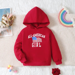 Autumn and winter girls' fashionable letter printed casual pullover sports long sleeved red hoodie